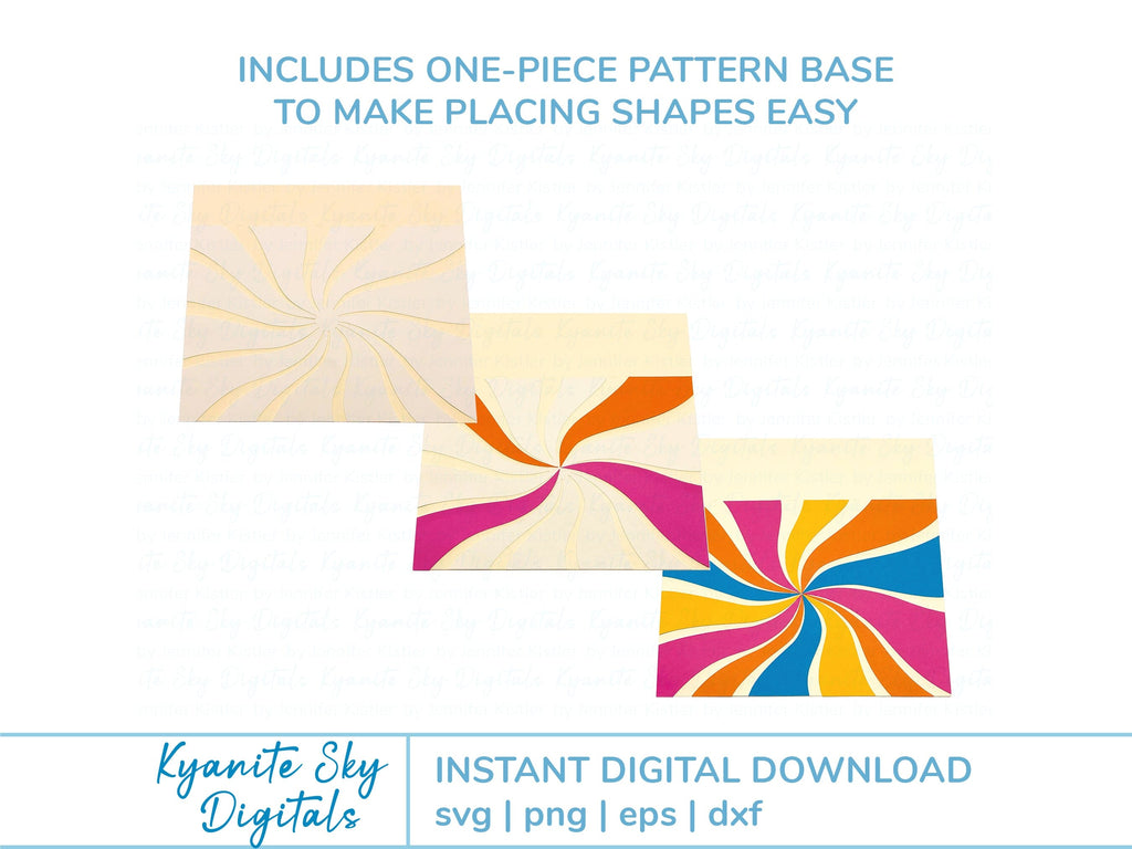 SVG Card multi-color retro style twist sun burst design - So Fontsy