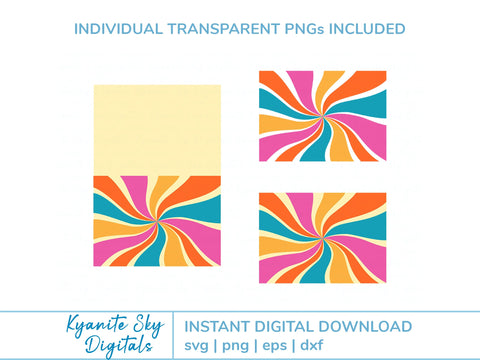SVG Card multi-color retro style twist sun burst design SVG Kyanite Sky Digitals 