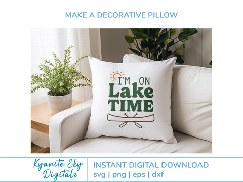 SVG I'm On Lake Time quote with canoe and sun SVG Kyanite Sky Digitals 