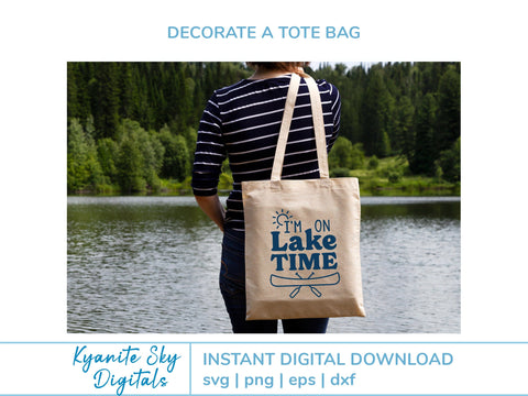 SVG I'm On Lake Time quote with canoe and sun SVG Kyanite Sky Digitals 