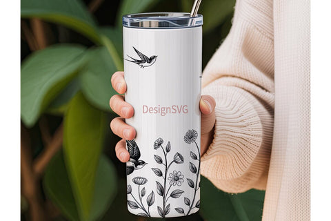 Swallow & Flowers 20oz Tumbler Wrap Sublimation DesignSVG 