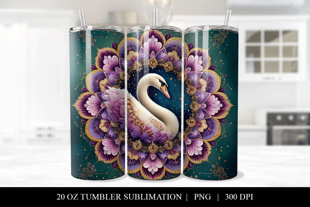 Swan and Floral Tumbler Design, 20 oz Sublimation Template Sublimation BijouBay 