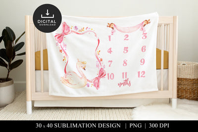 Swan Baby Milestone Blanket Design, Sublimation PNG Sublimation BijouBay 