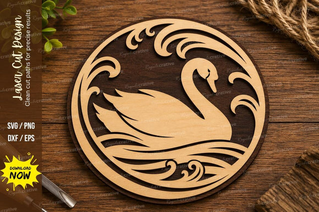 Swan Circle Water Scene Laser Cut SVG File SVG Regulrcrative 