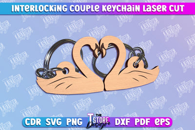 Swan Couple Keychain | Interlocking Couple Keychain Design | CNC Files SVG The T Store Design 