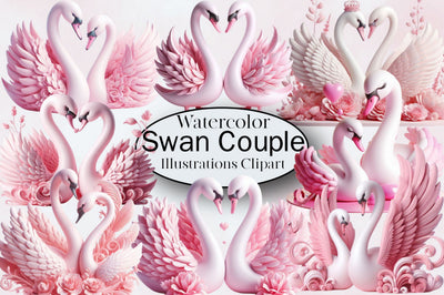 Swan Couple Watercolor Clipart Bundle Sublimation SVGArt 