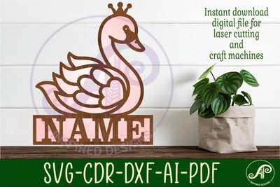 Swan design name sign svg laser cut SVG APInspireddesigns 