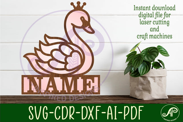Swan design name sign svg laser cut SVG APInspireddesigns 