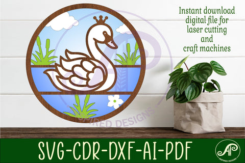 Swan layered wall sign svg laser cut file SVG APInspireddesigns 