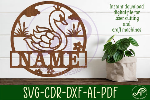 Swan name sign svg laser cut template SVG APInspireddesigns 