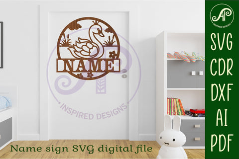 Swan name sign svg laser cut template SVG APInspireddesigns 