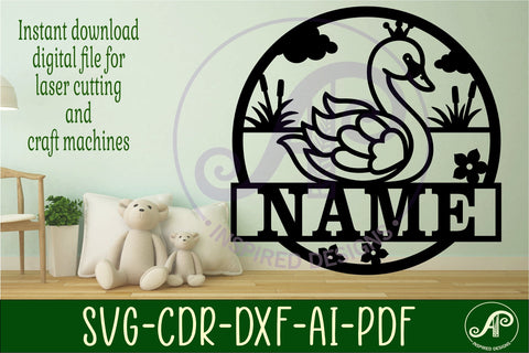 Swan name sign svg laser cut template SVG APInspireddesigns 