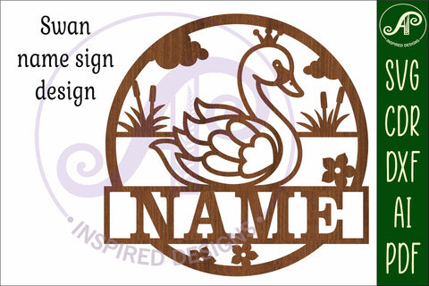 Swan name sign svg laser cut template SVG APInspireddesigns 