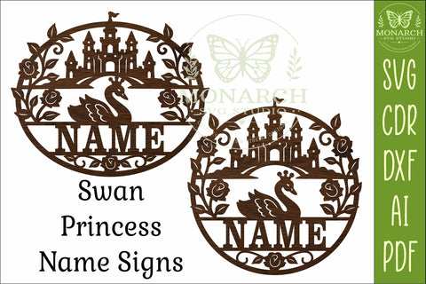 Swan Princess Name Sign SVG, Fairytale Castle Laser Cut File SVG APInspireddesigns 