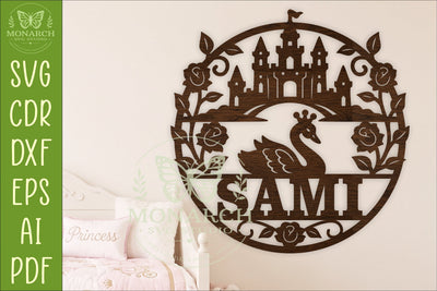 Swan Princess Name Sign SVG, Fairytale Castle Laser Cut File SVG APInspireddesigns 