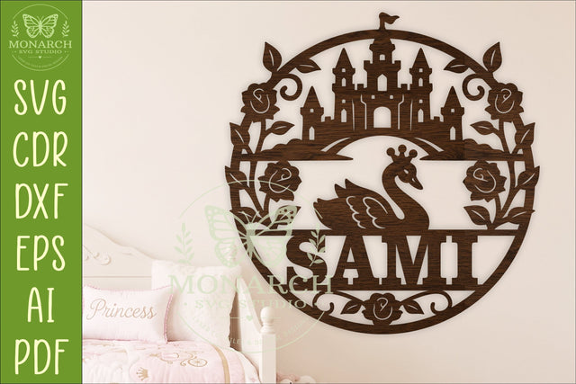 Swan Princess Name Sign SVG, Fairytale Castle Laser Cut File SVG APInspireddesigns 