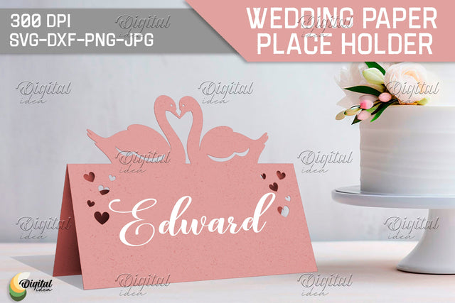 Swans SVG. Wedding Paper Place Holder. Name Card 3D Paper Evgenyia Guschina 