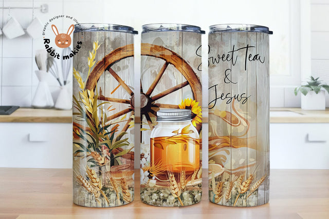 Sweat Tea and Jesus Tumbler Wrap PNG, Personalize 20 Oz Skinny Sublimation Tumbler PNG, Christian Country Western Farm Design File Download Sublimation Rabbitmakies 