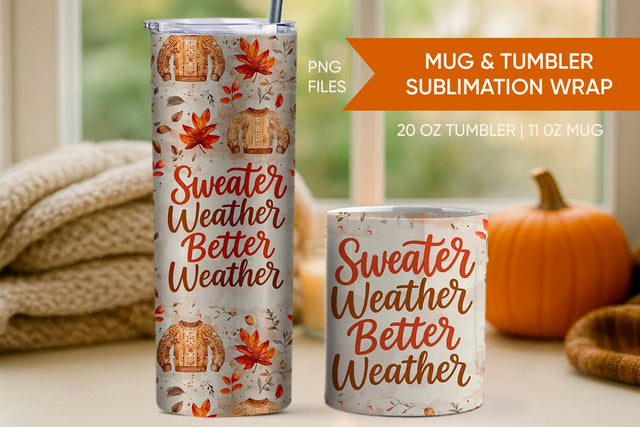 Sweater Weather Fall Tumbler Wrap, Fall Mug Wrap Sublimation KMarinaDesign 