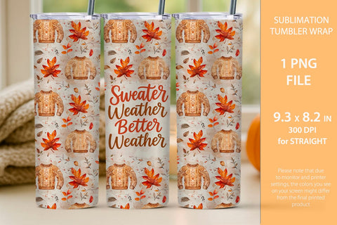 Sweater Weather Fall Tumbler Wrap, Fall Mug Wrap Sublimation KMarinaDesign 