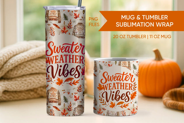 Sweater Weather Fall Tumbler Wrap & Mug Wrap Sublimation KMarinaDesign 