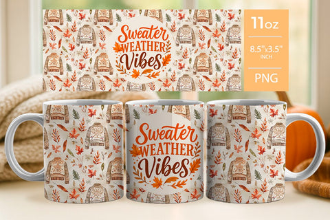 Sweater Weather Fall Tumbler Wrap & Mug Wrap Sublimation KMarinaDesign 