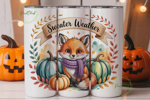 Sweater Weather Fox 20oz Tumbler Wrap Sublimation PixelChick 