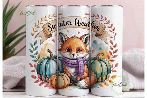 Sweater Weather Fox 20oz Tumbler Wrap Sublimation PixelChick 