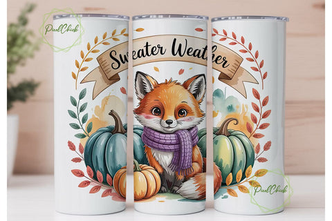 Sweater Weather Fox 20oz Tumbler Wrap Sublimation PixelChick 
