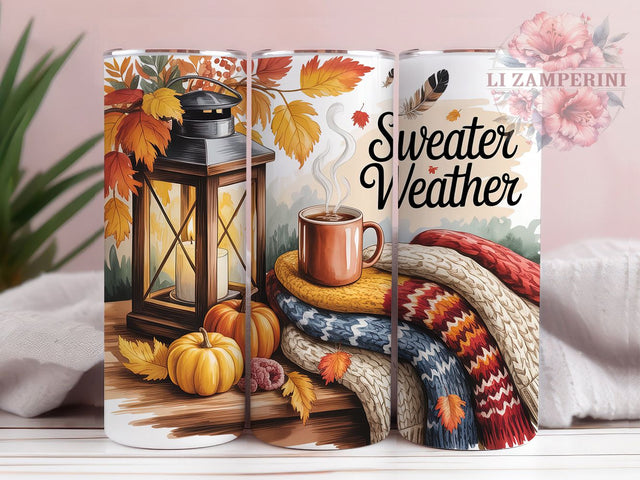 Sweater Weather Pumpkin Coffee Tumbler Wrap, Fall Coffee Tumbler, 20oz Skinny Tumbler, Sublimation Download, Cozy Season Tumbler, Autumn Tumbler Wrap, Pumpkin Spice Vibes Sublimation Li Zamperini 