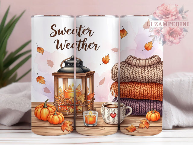 Sweater Weather Pumpkin Coffee Tumbler Wrap, Fall Coffee Tumbler, 20oz Skinny Tumbler, Sublimation Download, Cozy Season Tumbler, Autumn Tumbler Wrap, Pumpkin Spice Vibes Sublimation Li Zamperini 