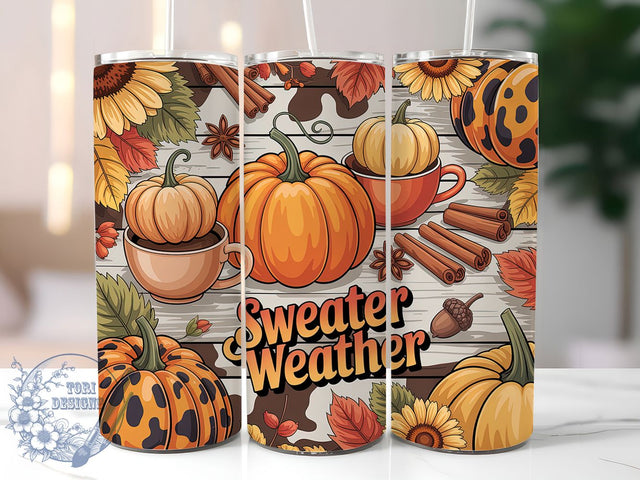 Sweater Weather Pumpkin Spice Tumbler, Fall Pumpkins Wrap, Autumn Tumbler Design, 20oz Sublimation, Cozy Fall Mug, Pumpkin Spice Tumbler, Autumn Sweater Cup Sublimation ToriDesigns 