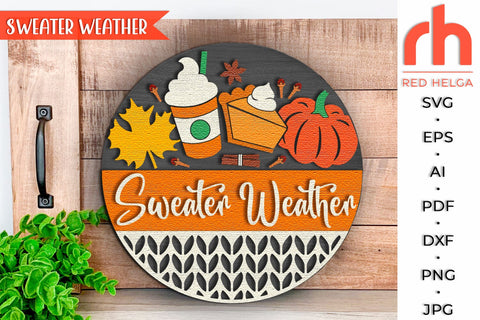 Sweater Weather SVG, Fall Door Sign Cut File, Autumn Hanger SVG RedHelgaArt 