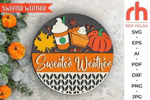 Sweater Weather SVG, Fall Door Sign Cut File, Autumn Hanger SVG RedHelgaArt 