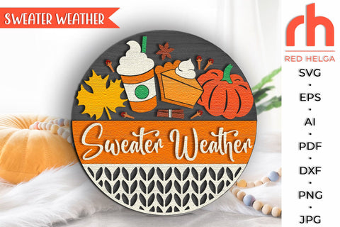 Sweater Weather SVG, Fall Door Sign Cut File, Autumn Hanger SVG RedHelgaArt 