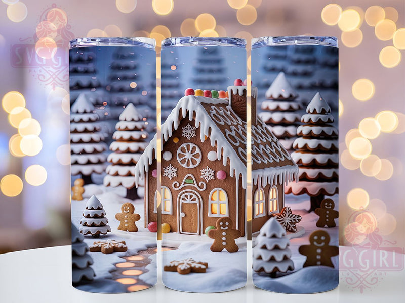 Sweet 3D Gingerbread House Christmas Tumbler, Christmas Cookie Wrap, Holiday Baking Sublimation, Festive Treat Cup, 20Oz Skinny Tumbler Wrap, Sweet Gingerbread Mug, Whimsical Holiday Design Sublimation SvggirlplusArt 