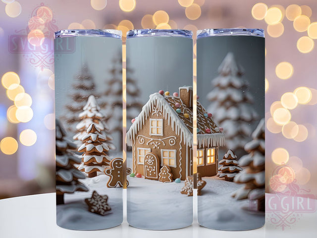 Sweet 3D Gingerbread House Christmas Tumbler, Christmas Cookie Wrap, Holiday Baking Sublimation, Festive Treat Cup, 20Oz Skinny Tumbler Wrap, Sweet Gingerbread Mug, Whimsical Holiday Design Sublimation SvggirlplusArt 