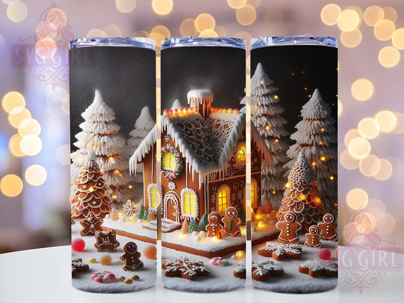 Sweet 3D Gingerbread House Christmas Tumbler, Christmas Cookie Wrap, Holiday Baking Sublimation, Festive Treat Cup, 20Oz Skinny Tumbler Wrap, Sweet Gingerbread Mug, Whimsical Holiday Design Sublimation SvggirlplusArt 