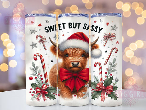 Sweet and Sassy Cow Tumbler, Christmas Highland Cow Gift, Festive Drinkware, Cute Cow Design, Holiday Sublimation PNG, Rustic Christmas Decor, Sassy Cow Gift Sublimation SvggirlplusArt 