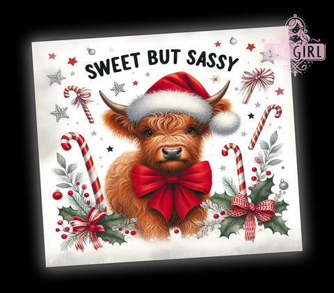 Sweet and Sassy Cow Tumbler, Christmas Highland Cow Gift, Festive Drinkware, Cute Cow Design, Holiday Sublimation PNG, Rustic Christmas Decor, Sassy Cow Gift Sublimation SvggirlplusArt 