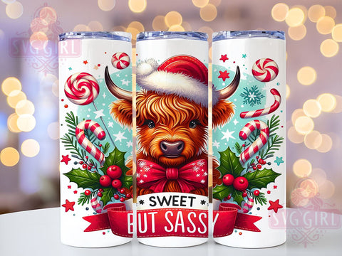 Sweet and Sassy Cow Tumbler, Christmas Highland Cow Gift, Festive Drinkware, Cute Cow Design, Holiday Sublimation PNG, Rustic Christmas Decor, Sassy Cow Gift Sublimation SvggirlplusArt 