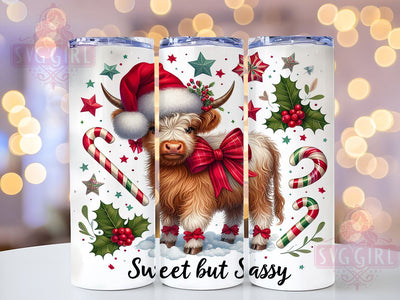 Sweet and Sassy Cow Tumbler, Christmas Highland Cow Gift, Festive Drinkware, Cute Cow Design, Holiday Sublimation PNG, Rustic Christmas Decor, Sassy Cow Gift Sublimation SvggirlplusArt 