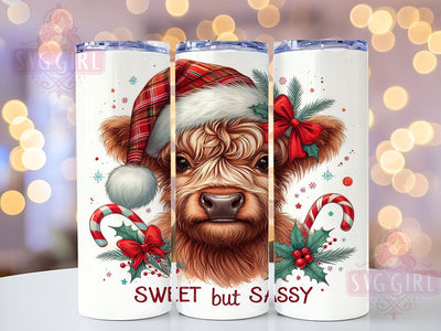 Sweet and Sassy Cow Tumbler, Christmas Highland Cow Gift, Festive Drinkware, Cute Cow Design, Holiday Sublimation PNG, Rustic Christmas Decor, Sassy Cow Gift Sublimation SvggirlplusArt 