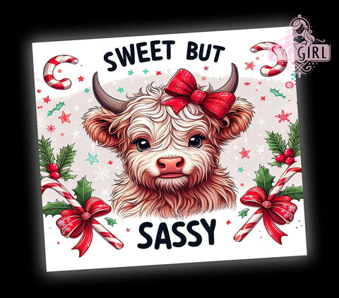Sweet and Sassy Cow Tumbler, Christmas Highland Cow Gift, Festive Drinkware, Cute Cow Design, Holiday Sublimation PNG, Rustic Christmas Decor, Sassy Cow Gift Sublimation SvggirlplusArt 