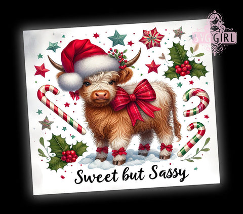Sweet and Sassy Cow Tumbler, Christmas Highland Cow Gift, Festive Drinkware, Cute Cow Design, Holiday Sublimation PNG, Rustic Christmas Decor, Sassy Cow Gift Sublimation SvggirlplusArt 
