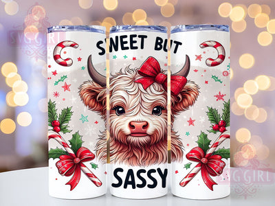 Sweet and Sassy Cow Tumbler, Christmas Highland Cow Gift, Festive Drinkware, Cute Cow Design, Holiday Sublimation PNG, Rustic Christmas Decor, Sassy Cow Gift Sublimation SvggirlplusArt 