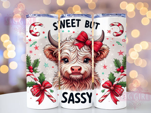 Sweet and Sassy Cow Tumbler, Christmas Highland Cow Gift, Festive Drinkware, Cute Cow Design, Holiday Sublimation PNG, Rustic Christmas Decor, Sassy Cow Gift Sublimation SvggirlplusArt 