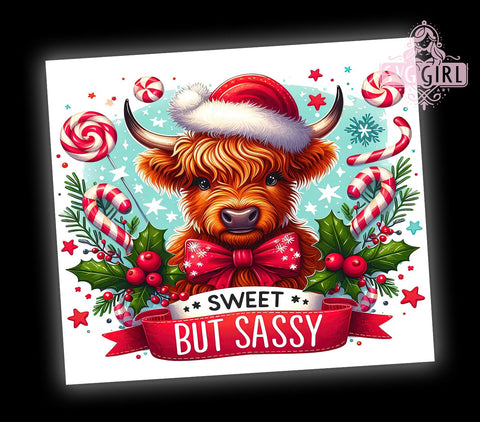 Sweet and Sassy Cow Tumbler, Christmas Highland Cow Gift, Festive Drinkware, Cute Cow Design, Holiday Sublimation PNG, Rustic Christmas Decor, Sassy Cow Gift Sublimation SvggirlplusArt 