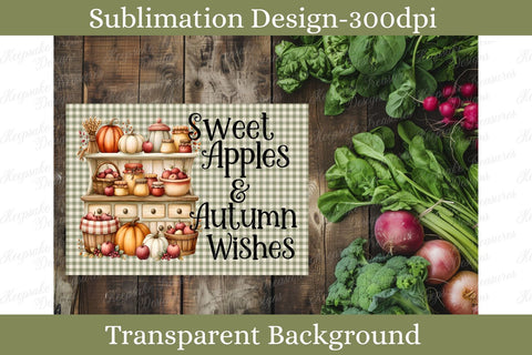 Sweet Apples Autumn Wishes Cutting Board PNG, Fall Farmhouse Apple Pumpkin Sublimation Design Sublimation Keepsake Treasures Designs LLC. 