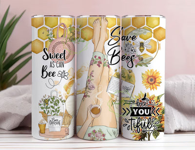 Sweet As Can BEE Inspiration 20oz Skinny Tumbler Wrap PNG Positive Motivation Self Love Sublimation Designs Download Sublimation PixelChick 